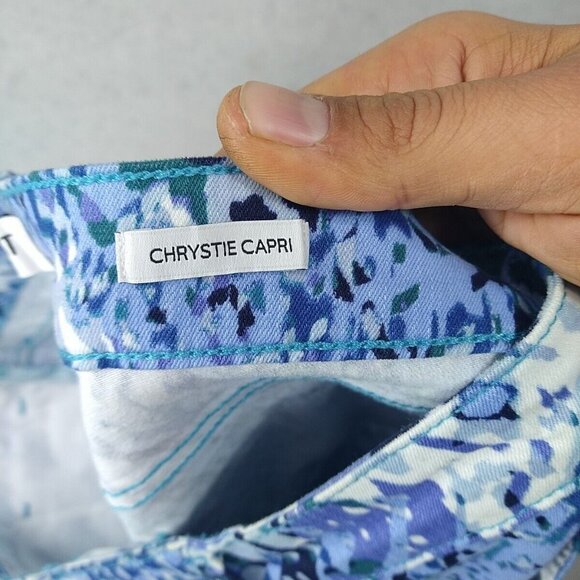 Nine West Chrystie Capri Jeans Womens 8 Blue Allover Print Crop Comfort Spring - Picture 12 of 13